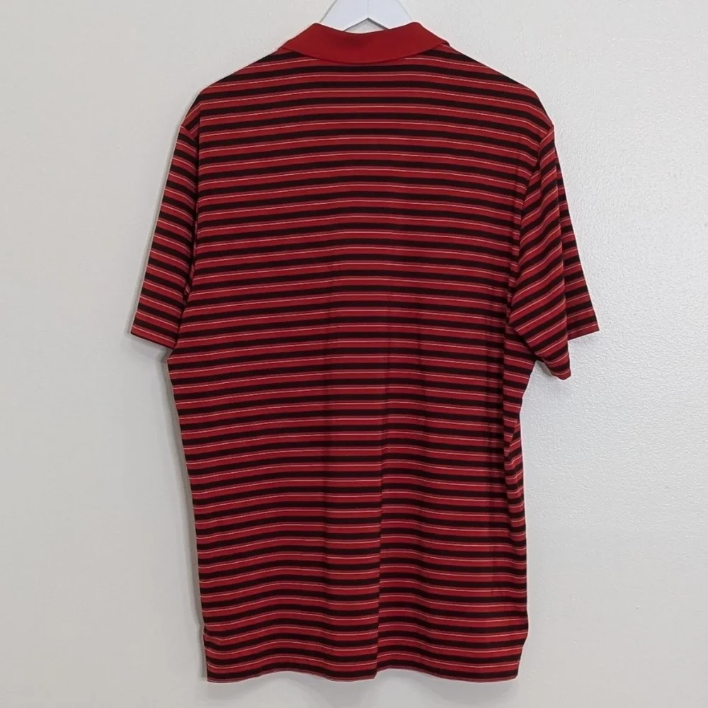 Adidas Golf Polo Men Large Red Black Striped Short Sleeve